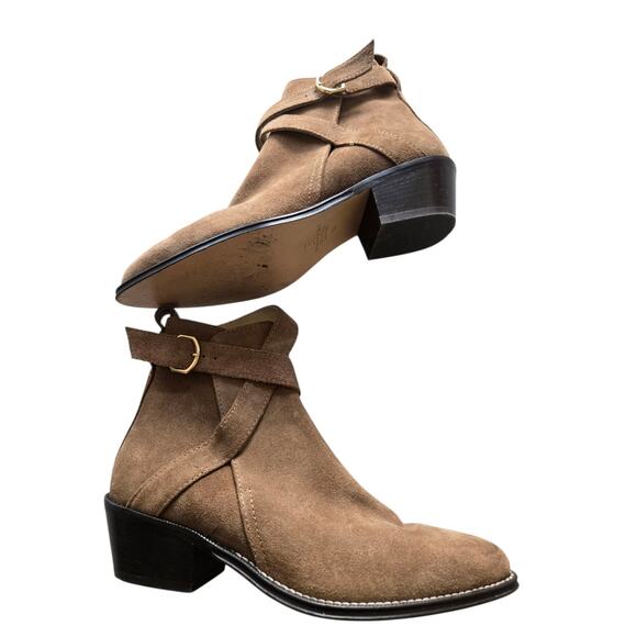 Womens Banana‎ Republic 6.5 Leather Buckle Strap Tan Ankle Boots - Picture 3 of 14